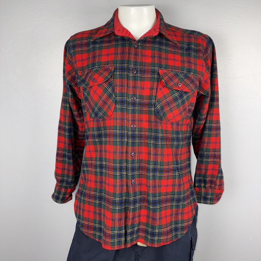 Pendleton Country Traditionals Shirt L Red McLean Tartan Plaid 100% Virgin Wool